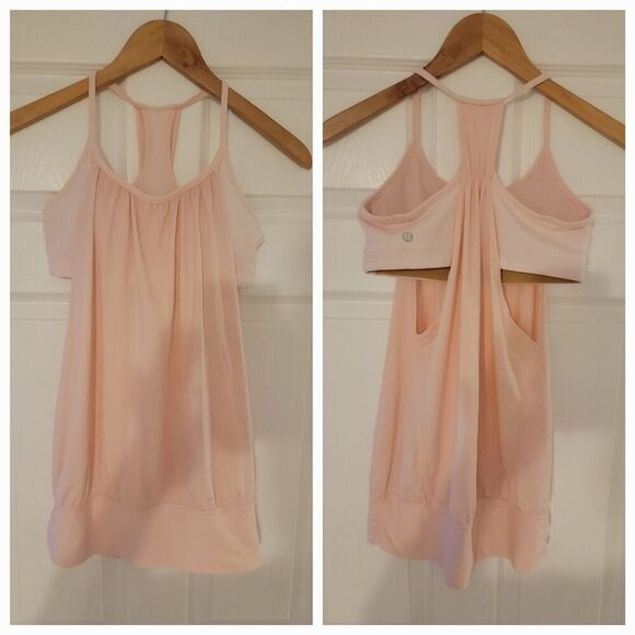 Lululemon 2 In 1 Tank Top 6 Activewear Sport Bra Shirt Open Back Ballerina Pink - Picture 1 of 9